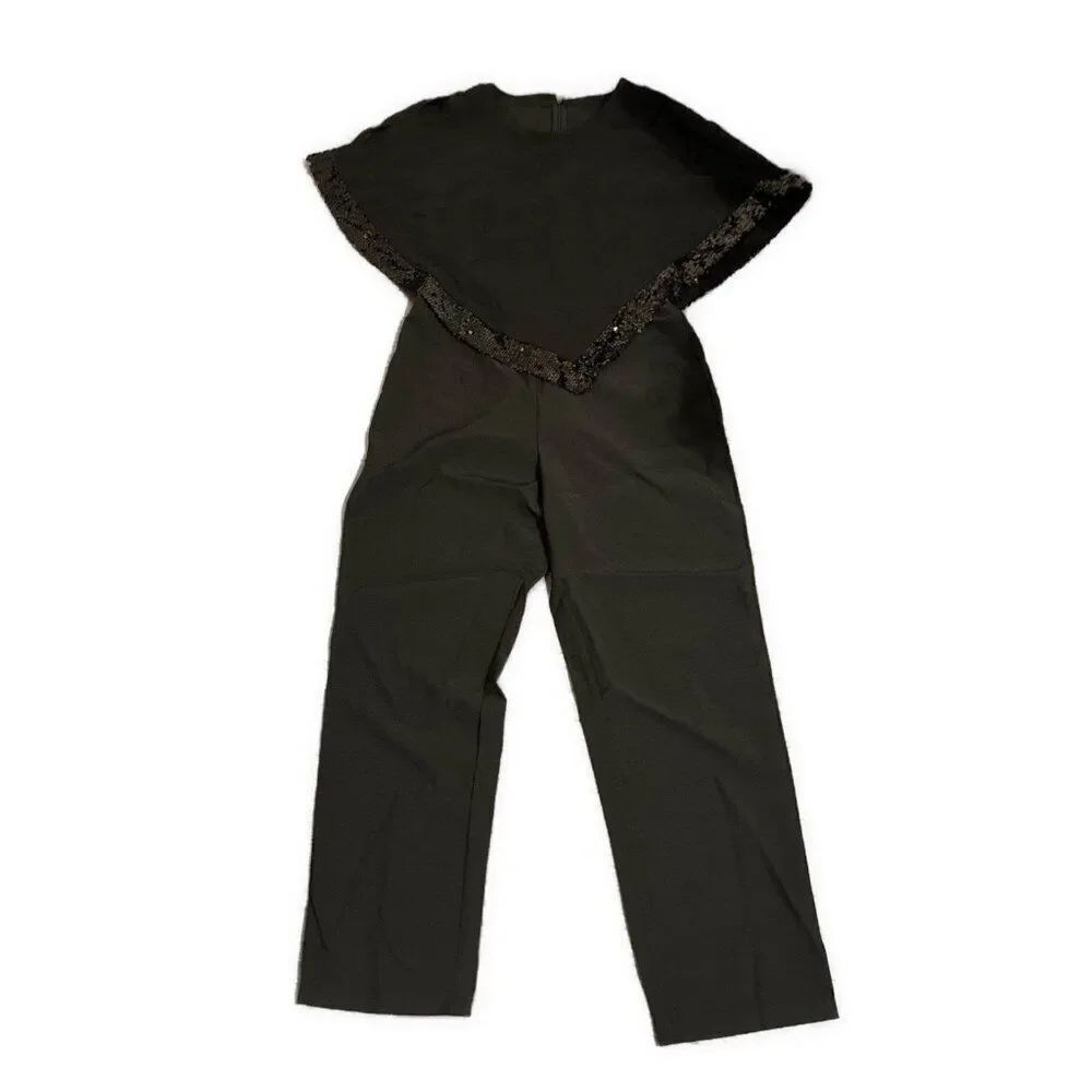 Emery Rose Black Short Sleeve Cold Shoulder Party Full Length Jumpsuit Large